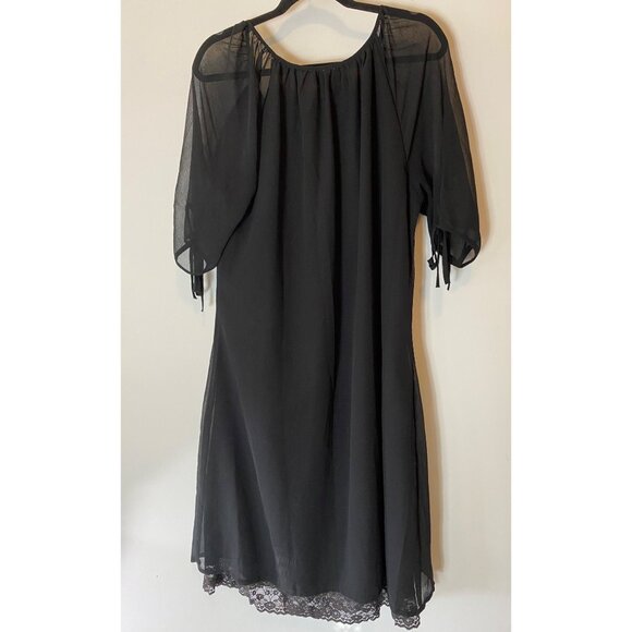 Venezia Black Sheer Lace Trim Dress Scoop Neck Short Sleeve 18W - Picture 2 of 10